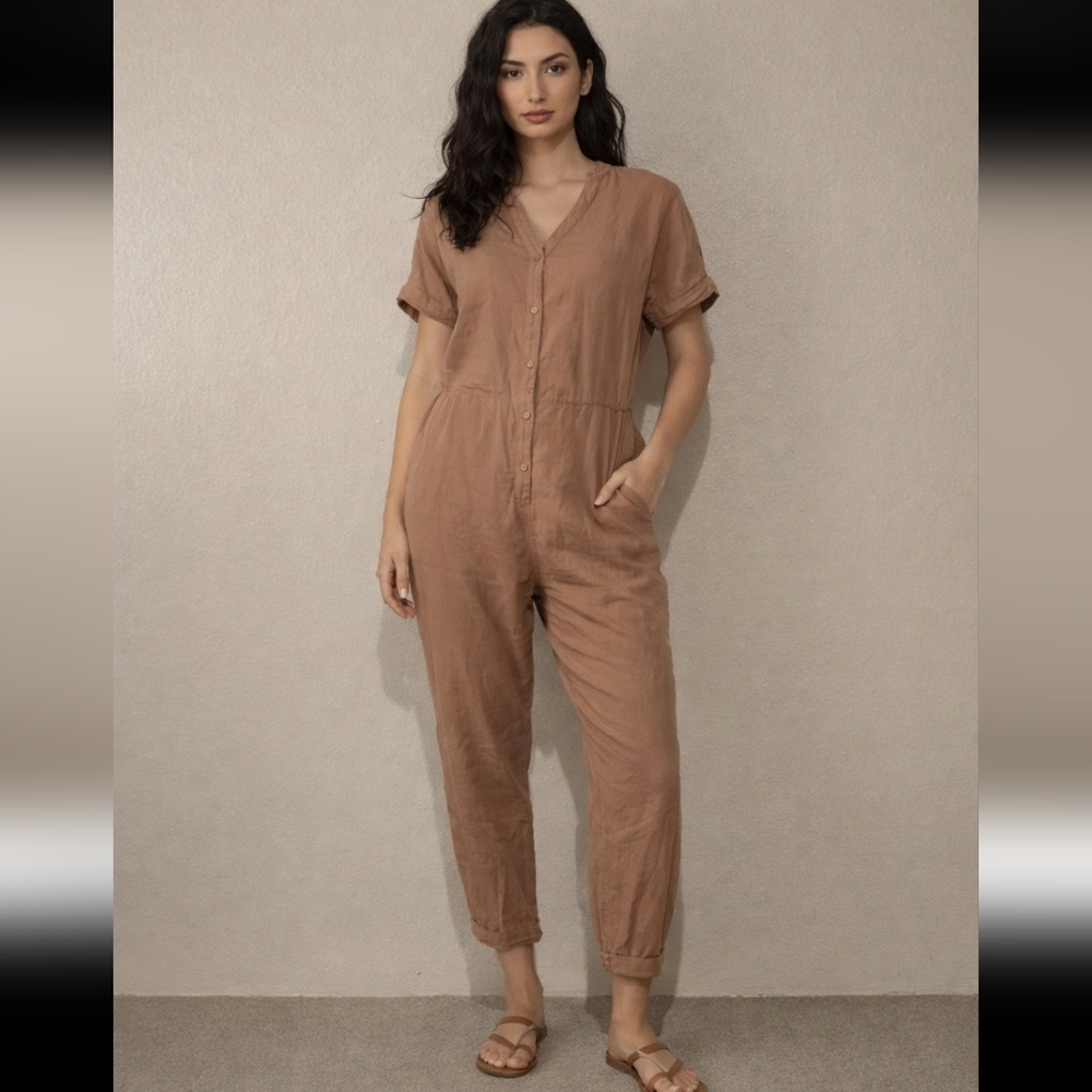EXPRESS Tan/Pinkish Button-Up Jumpsuit